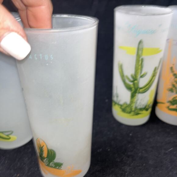 Set Of 6 Vintage Blakely Oil & Gas Arizona Cactus Frosted Ice Tea Glasses - Picture 7 of 11